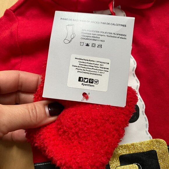 PL Sleep by Petit Lem 3-piece Pajama & socks unisex Size 12M BNWOT holiday Xmas - Picture 5 of 6